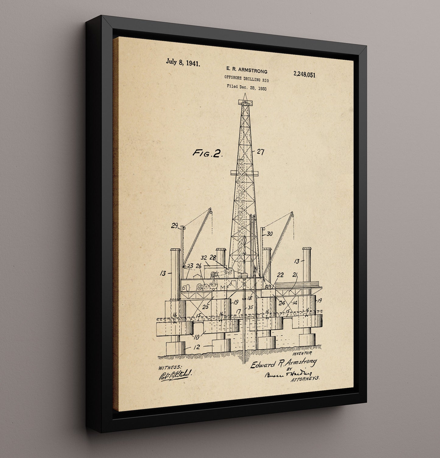 Patent Print - Offshore Drilling Rig - Edward R Armstrong - 1941 - Patent 2248051 Patent Wall Art