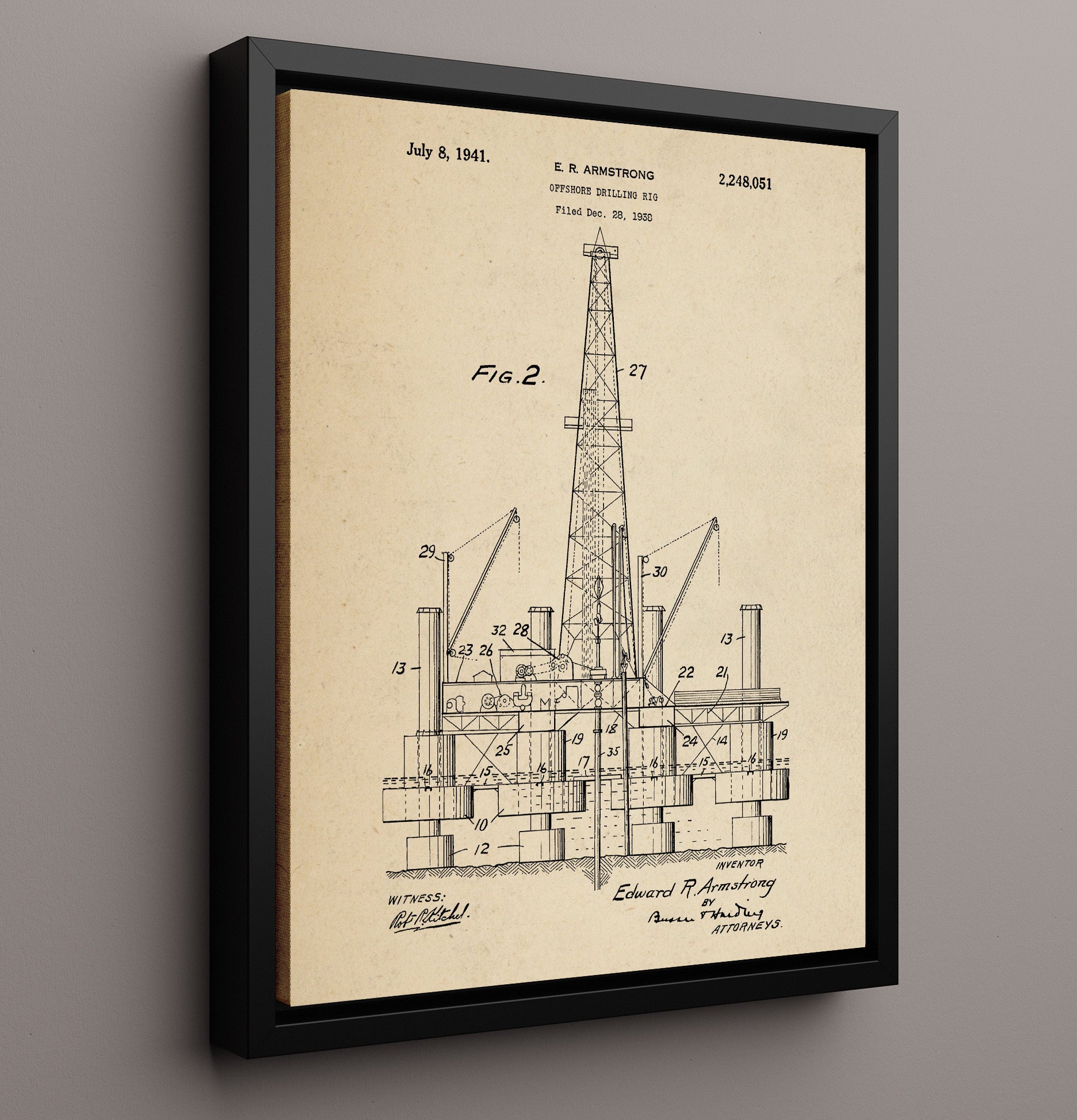 Patent Print - Offshore Drilling Rig - Edward R Armstrong - 1941 - Patent 2248051 Patent Wall Art