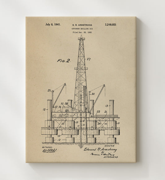 Offshore Drilling Rig 1941 patent print wall art 8x10 Canvas