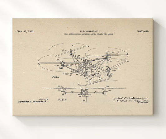 Omni-Directional Vertical-Lift Helicopter Drone 1962 patent print wall art 8x10 Canvas