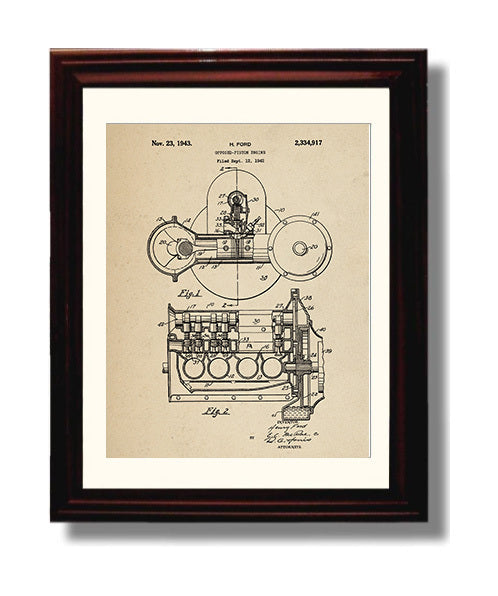 Patent Print - Opposed-Piston Engine - Henry Ford - 1943 - Patent 2334917 Patent Wall Art