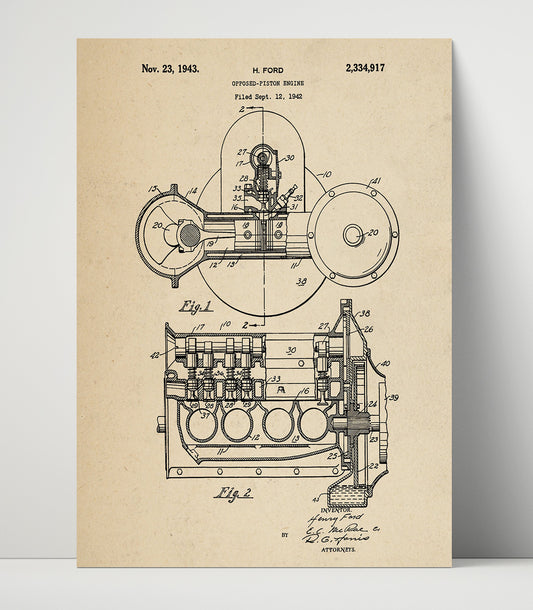 Opposed-Piston Engine - 1943 Patent - 16x20 Unframed Print