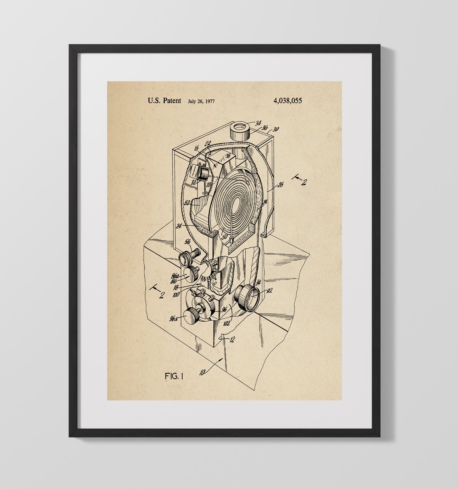 Patent Print - Optical Projection Device - Unknown Inventor - 1977 - Patent 4038055 Patent Wall Art