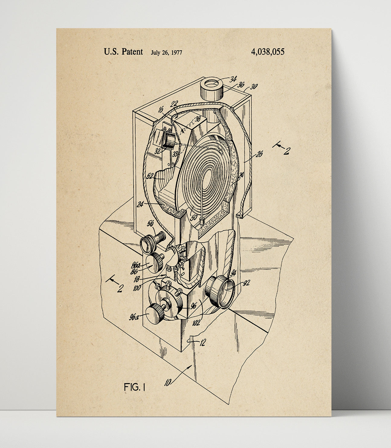 Patent Print - Optical Projection Device - Unknown Inventor - 1977 - Patent 4038055 Patent Wall Art