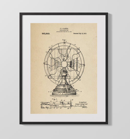 Oscillating Fan - 1910 Patent - 16x20 Gallery Frame