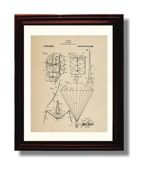 Patent Print - Parachute - Floyd Smith - 1920 - Patent 1340423 Patent Wall Art