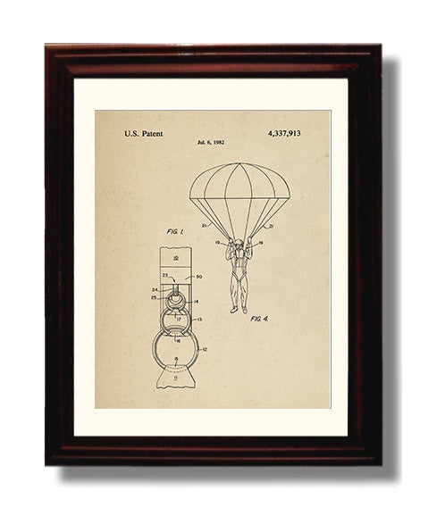 Patent Print - Parachute Harness Release Device - Unknown Inventor - 1982 - Patent 4337913 Patent Wall Art