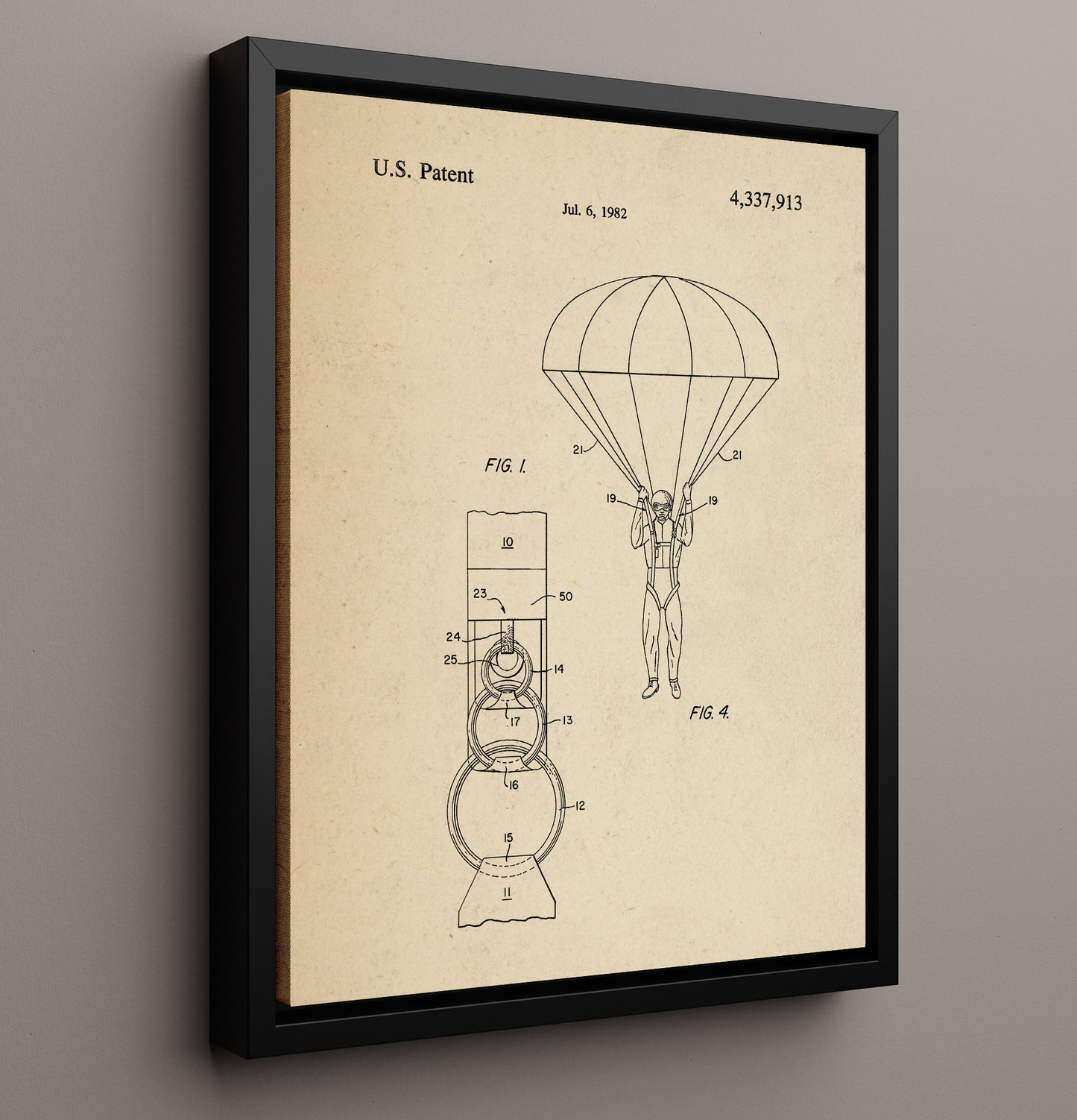 Patent Print - Parachute Harness Release Device - Unknown Inventor - 1982 - Patent 4337913 Patent Wall Art