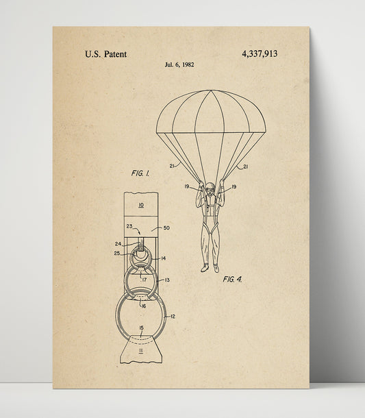 Parachute Harness Release Device - 1982 Patent - 16x20 Unframed Print