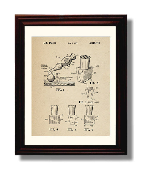 Patent Print - Pebbled Table Tennis Paddle Surface - Unknown Inventor - 1977 - Patent 4046378 Patent Wall Art