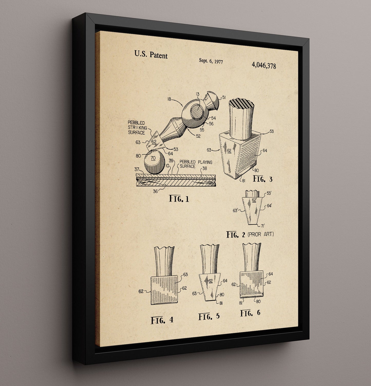 Patent Print - Pebbled Table Tennis Paddle Surface - Unknown Inventor - 1977 - Patent 4046378 Patent Wall Art