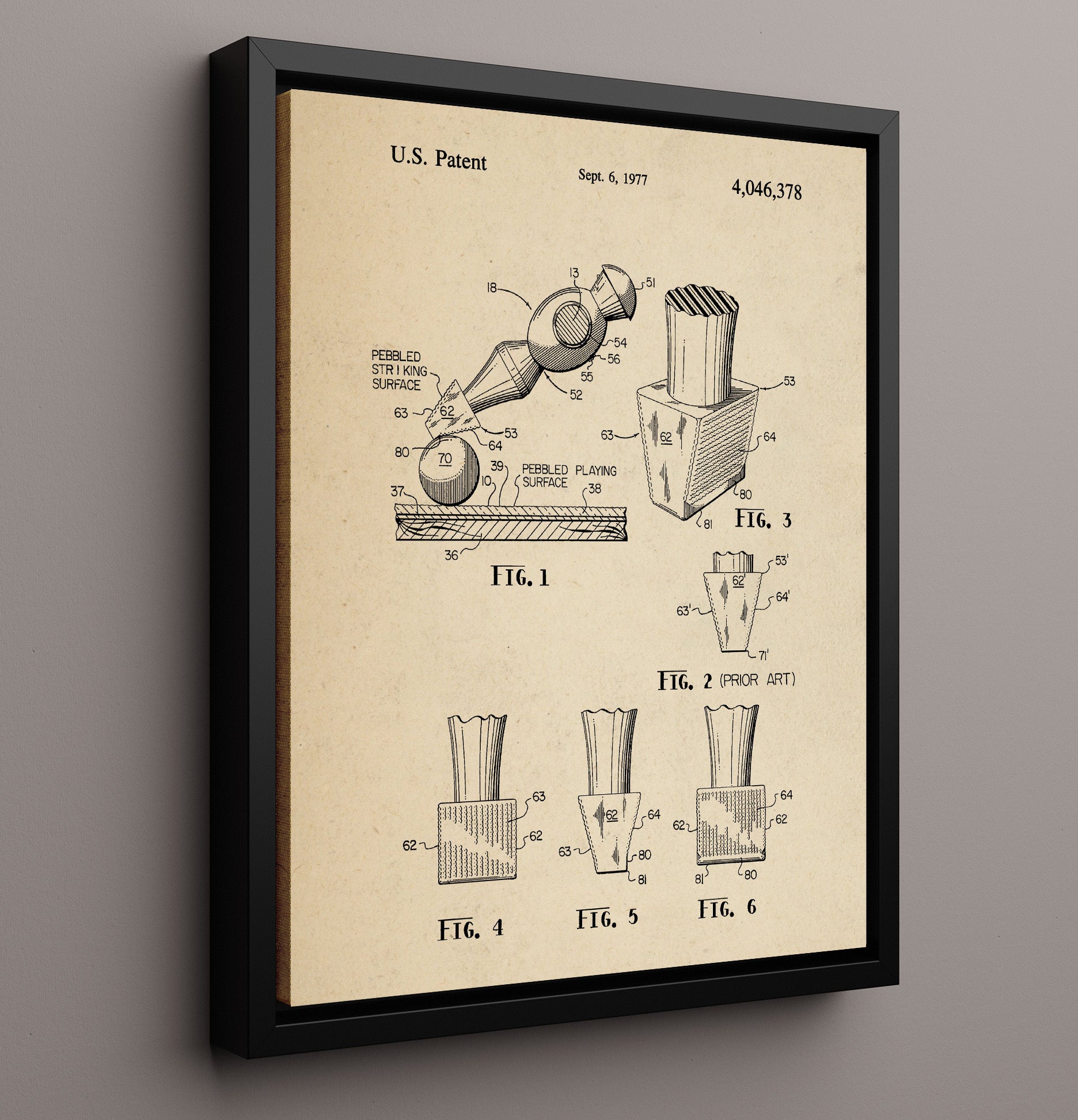 Patent Print - Pebbled Table Tennis Paddle Surface - Unknown Inventor - 1977 - Patent 4046378 Patent Wall Art