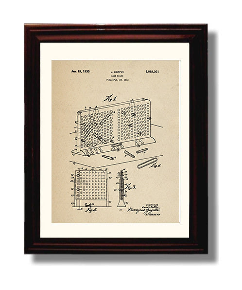 Patent Print - Peg Game Board - Louis Coffin - 1935 - Patent 1988301 Patent Wall Art