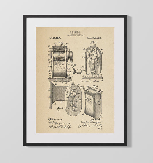 Pencil Sharpener - 1916 Patent - 16x20 Gallery Frame
