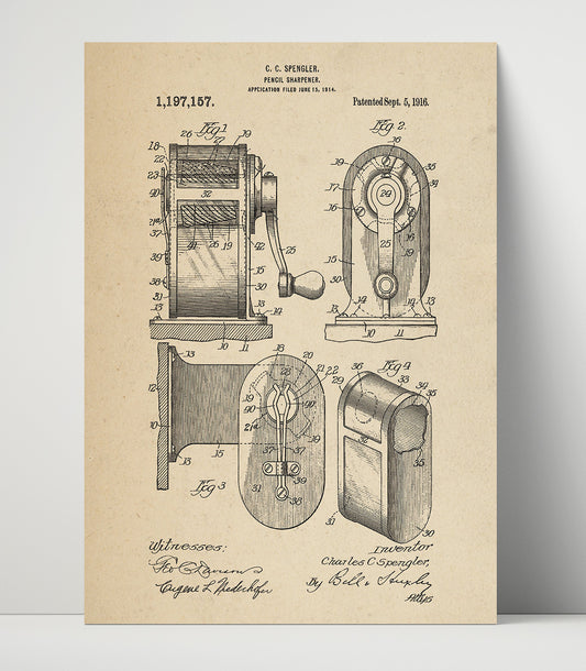 Pencil Sharpener - 1916 Patent - 16x20 Unframed Print