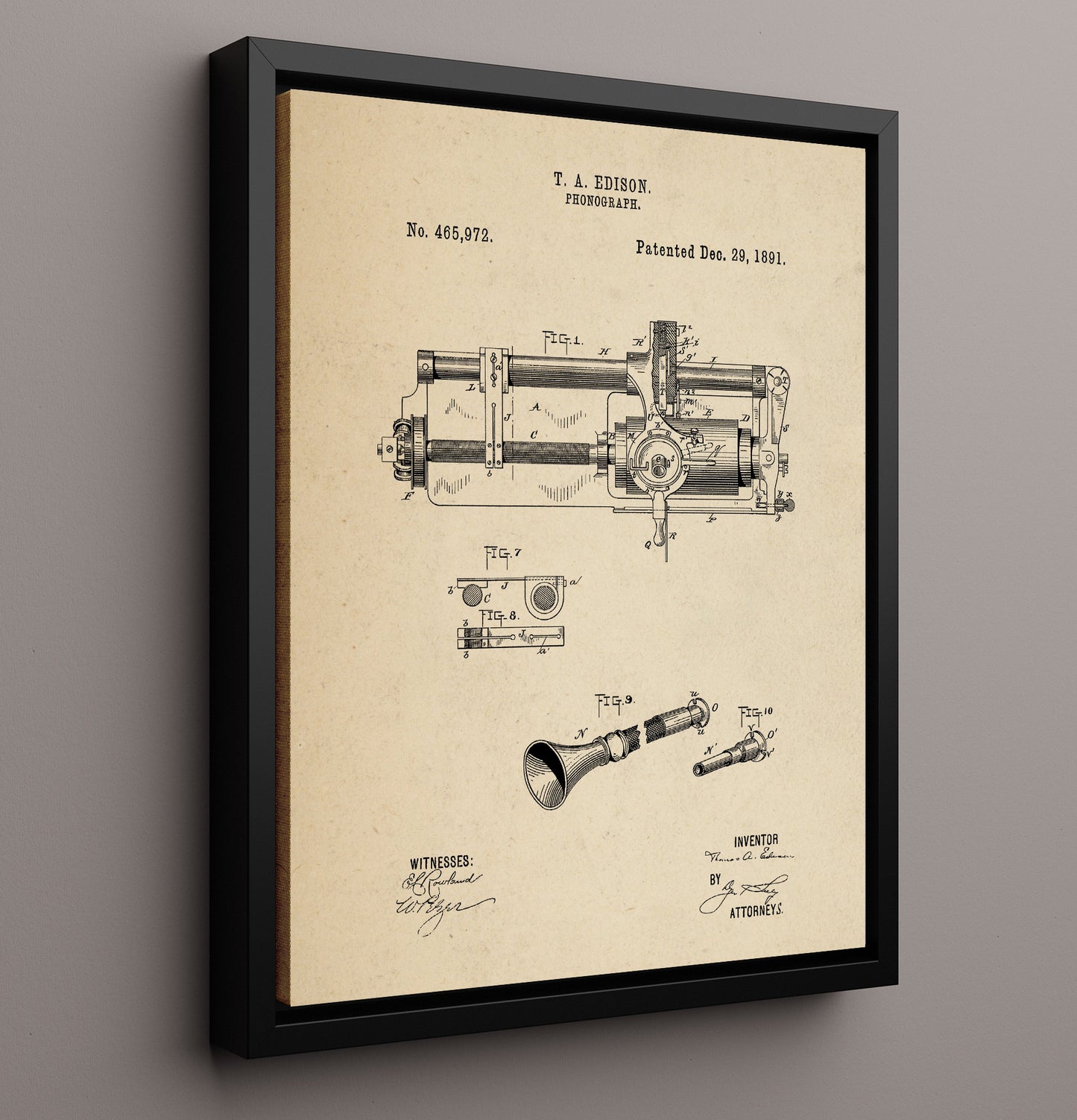 Patent Print - Phonograph - Thomas Edison - 1891 - Patent 465972 Patent Wall Art
