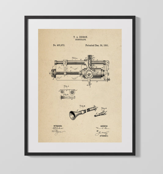 Phonograph - 1891 Patent - 16x20 Gallery Frame