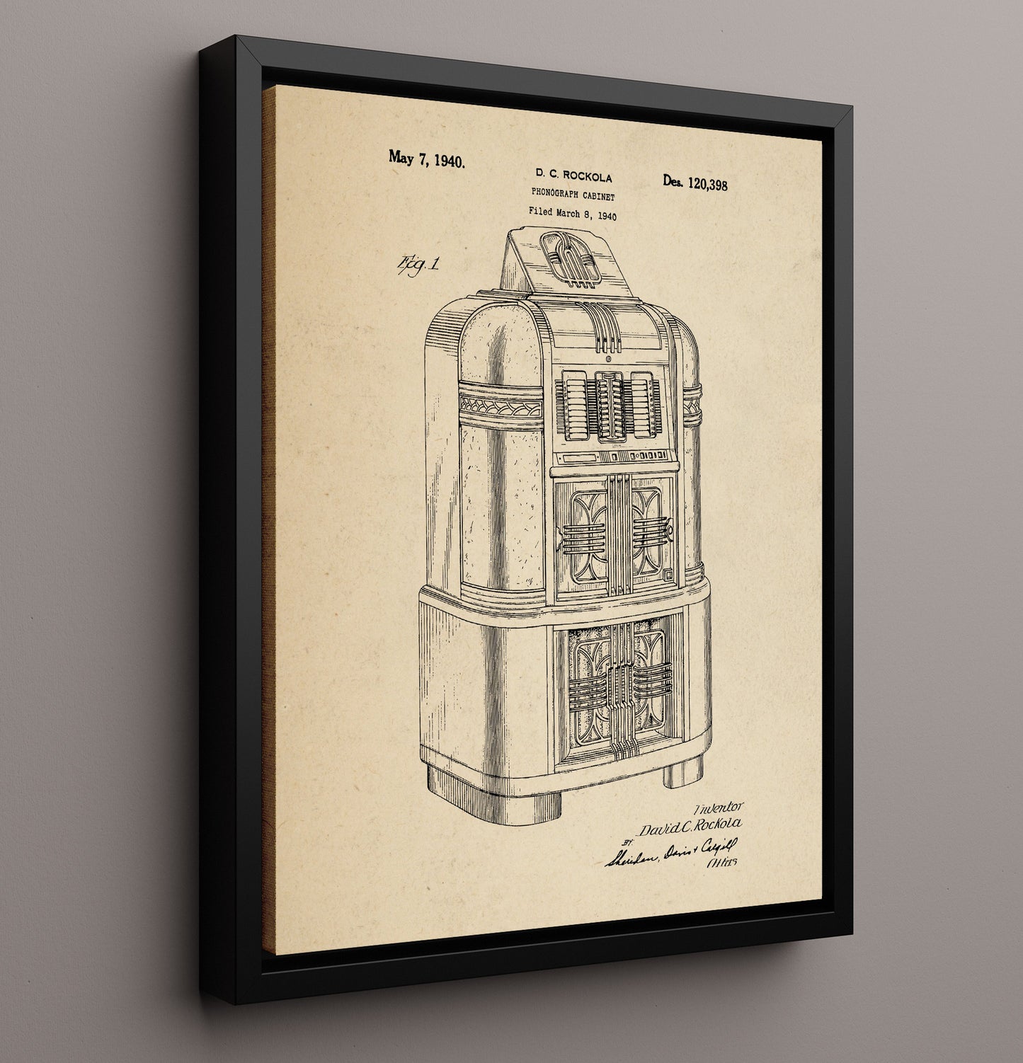 Patent Print - Phonograph Cabinet - David C. Rockola - 1940 - Patent 120398 Patent Wall Art