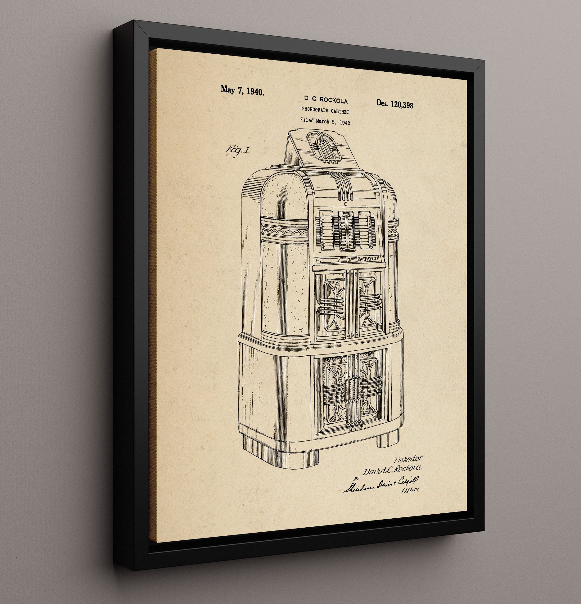 Patent Print - Phonograph Cabinet - David C. Rockola - 1940 - Patent 120398 Patent Wall Art