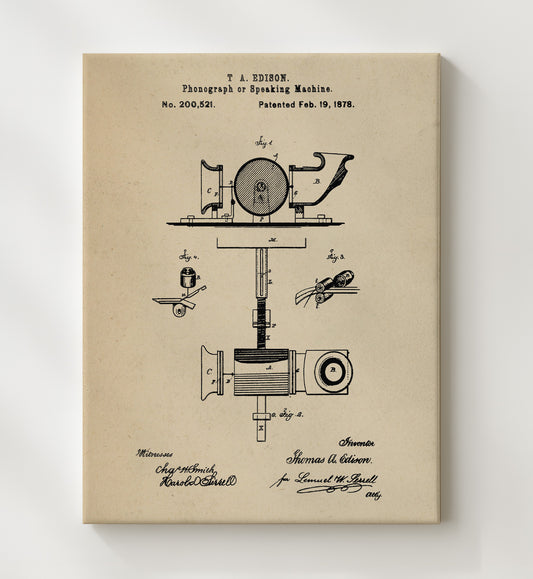 Phonograph Or Speaking Machine 1878 patent print wall art 8x10 Canvas