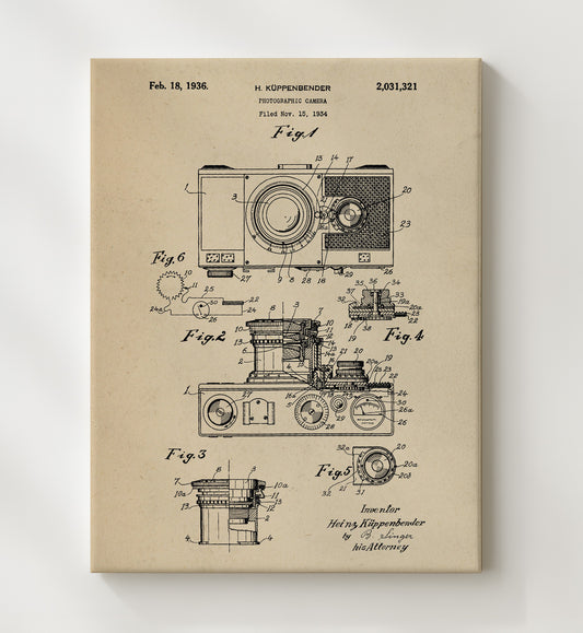 Camera 1936 patent print wall art 8x10 Canvas