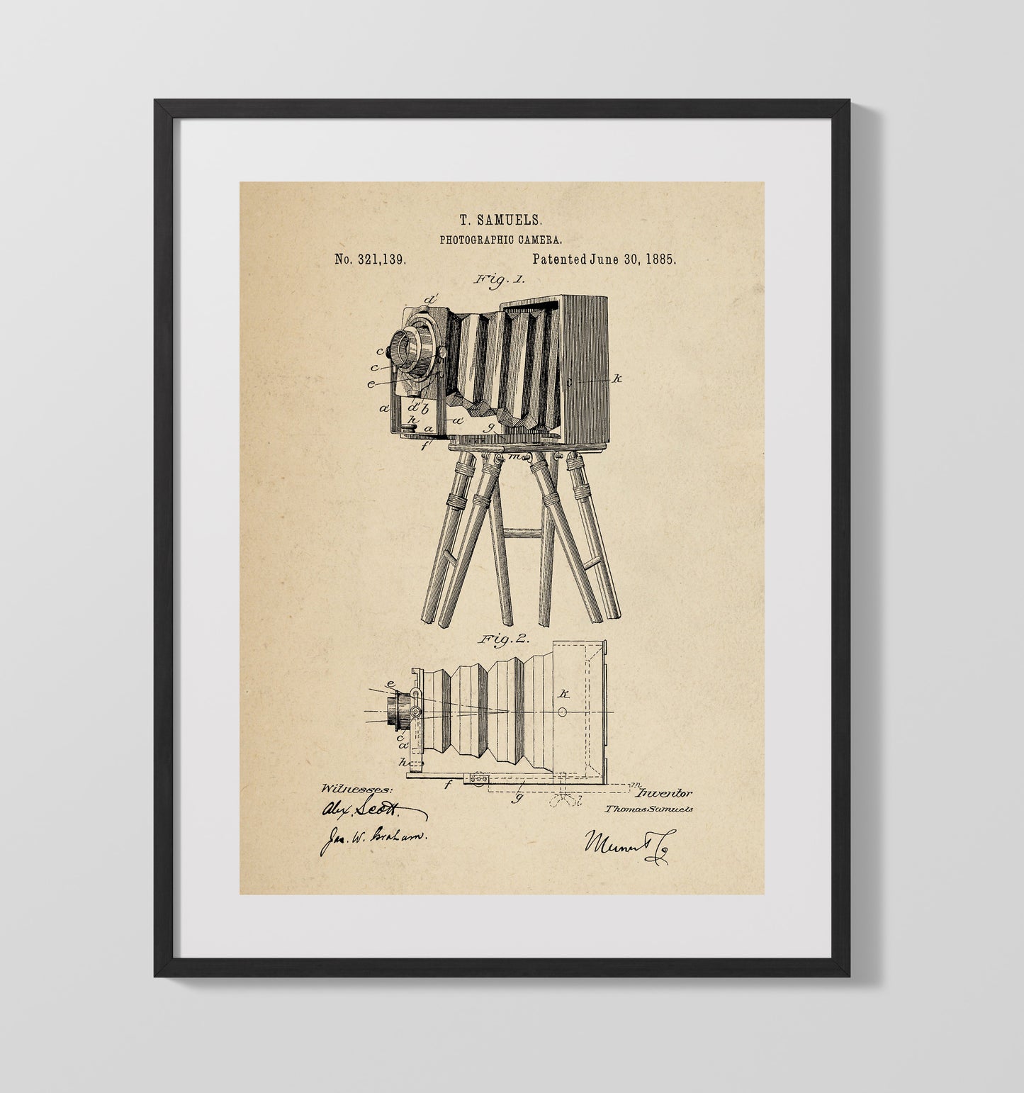 Patent Print - Photographic Camera - T. Samuels - 1885 - Patent 321139 Patent Wall Art