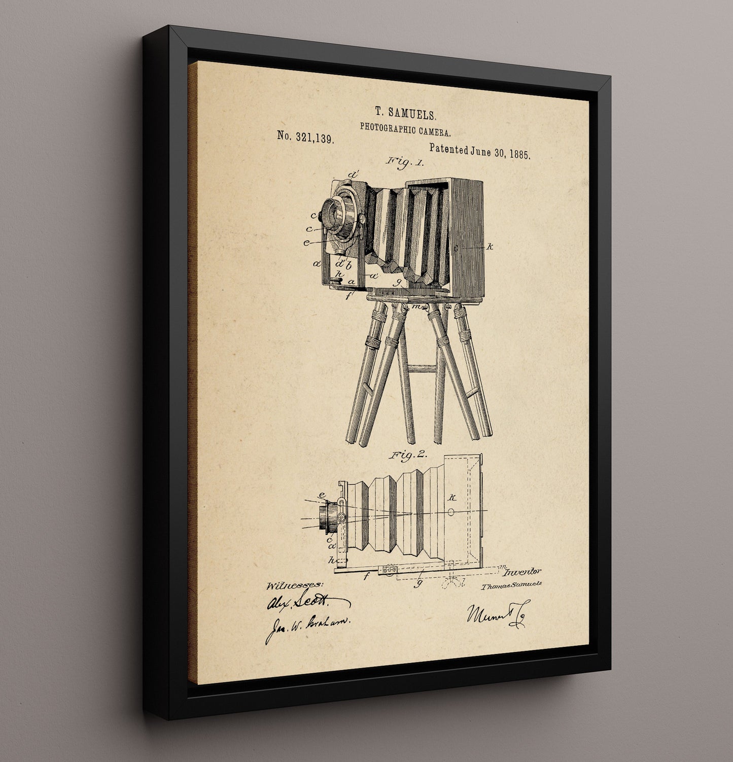 Patent Print - Photographic Camera - T. Samuels - 1885 - Patent 321139 Patent Wall Art