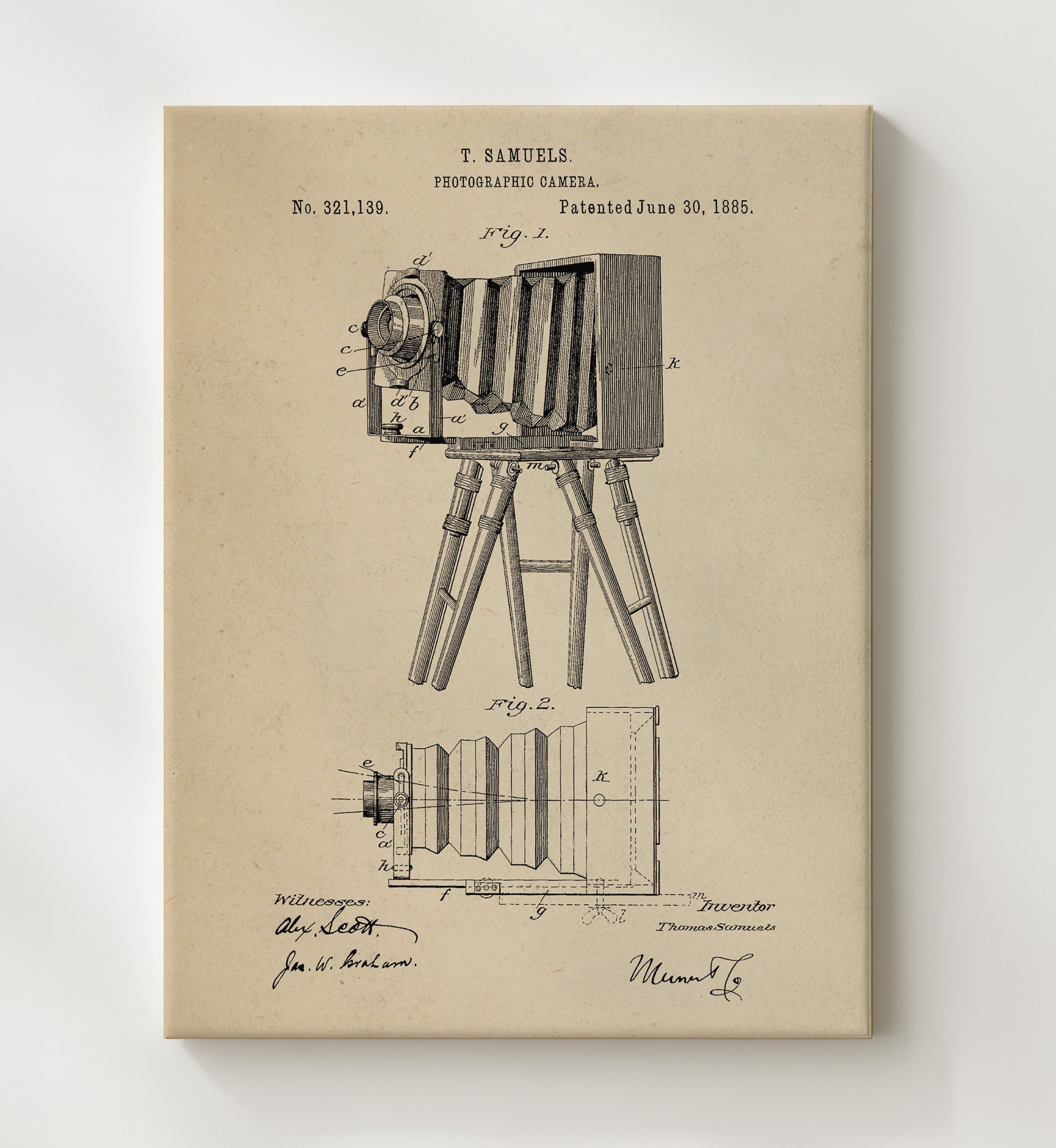 Patent Print - Photographic Camera - T. Samuels - 1885 - Patent 321139 Patent Wall Art