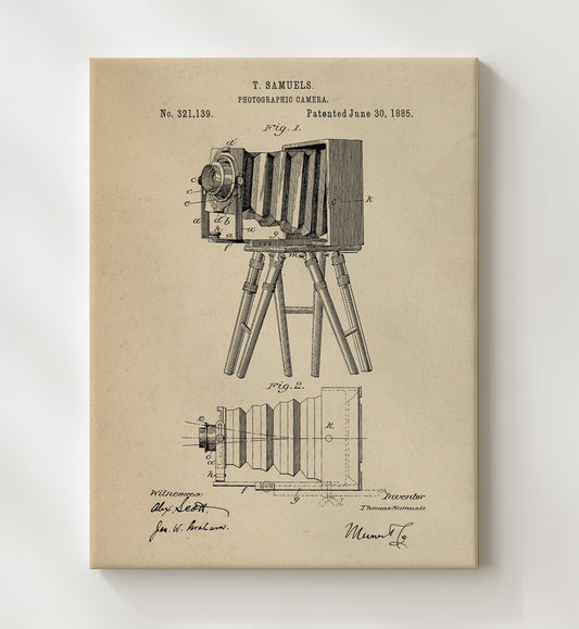Camera 1885 patent print wall art 8x10 Canvas