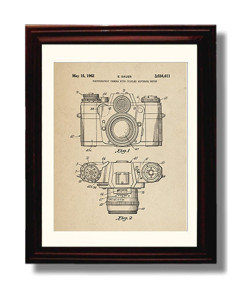 Patent Print - Photographic Camera With Coupled Exposure Meter - E. Sauer - 1962 - Patent 3034411 Patent Wall Art