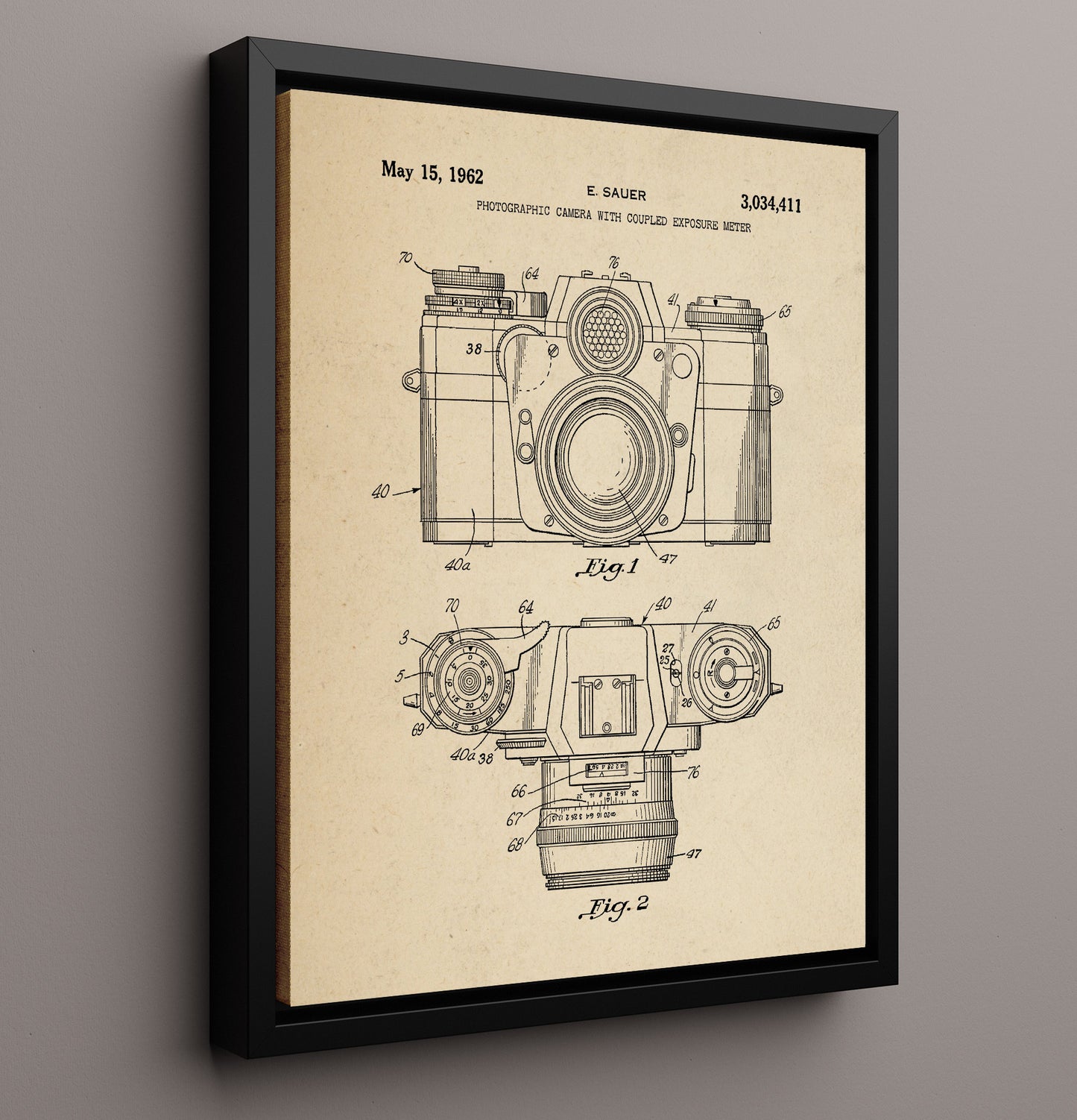 Patent Print - Photographic Camera With Coupled Exposure Meter - E. Sauer - 1962 - Patent 3034411 Patent Wall Art