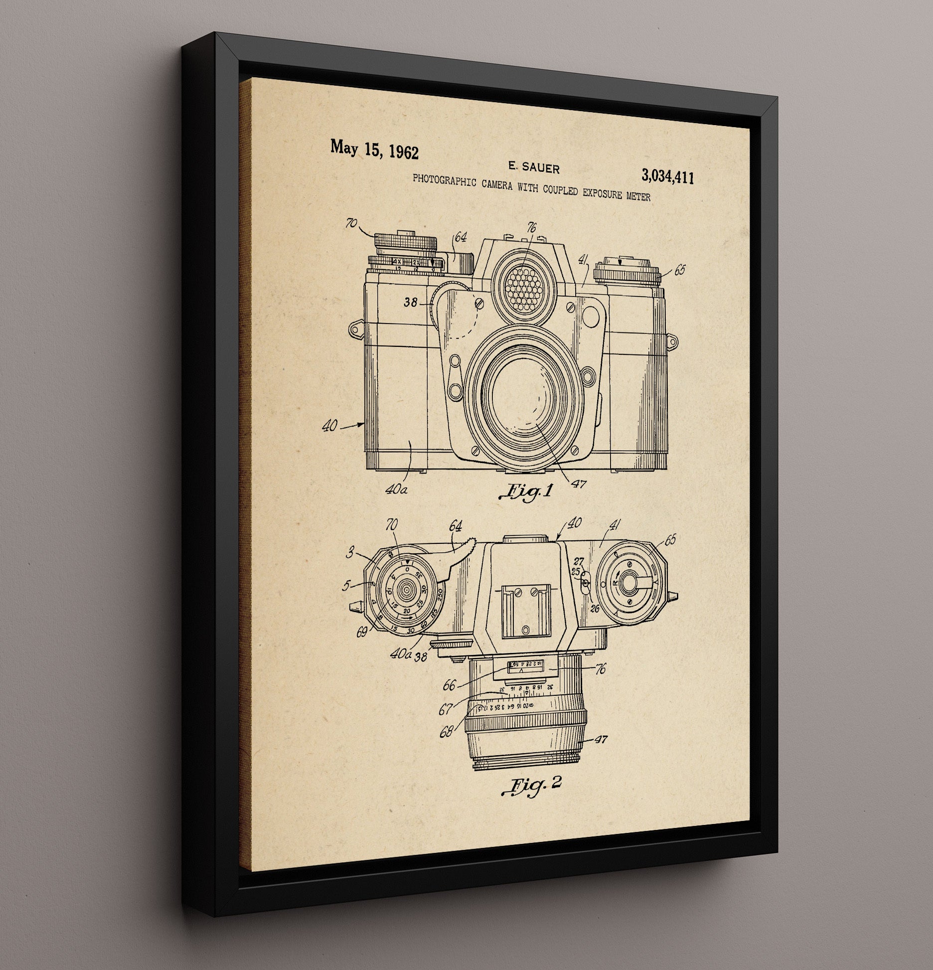 Patent Print - Photographic Camera With Coupled Exposure Meter - E. Sauer - 1962 - Patent 3034411 Patent Wall Art