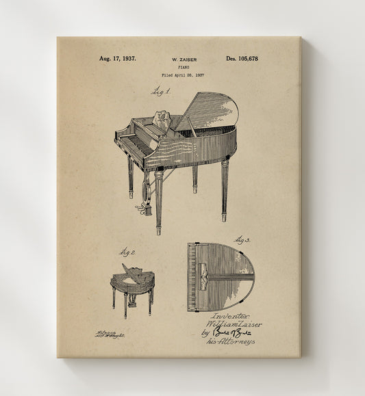 Piano 1937 patent print wall art 8x10 Canvas