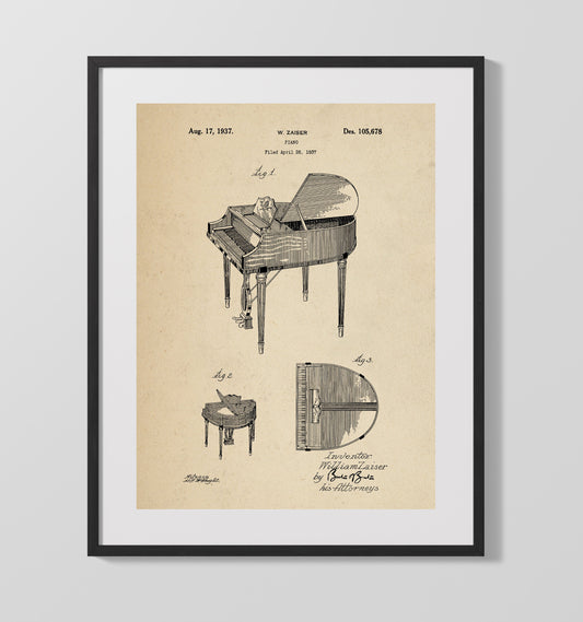 Piano - 1937 Patent - 16x20 Gallery Frame