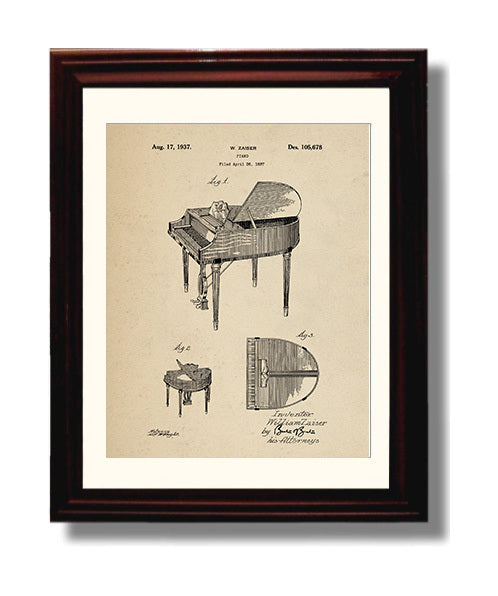 Patent Print - Piano - William Zaiser - 1937 - Patent 105678 Patent Wall Art