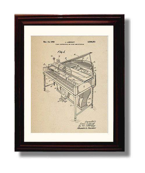 Patent Print - Piano Construction For Sound Amplification - Louis Luberoff - 1950 - Patent 2530251 Patent Wall Art