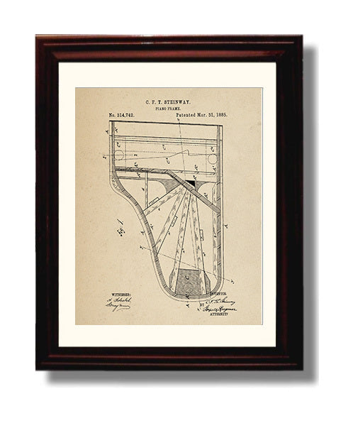 Patent Print - Piano Frame - C. F. T. Steinway - 1885 - Patent 314742 Patent Wall Art