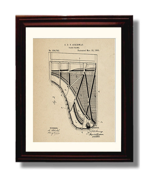 Patent Print - Piano Frame Alternate View - C. F. T. Steinway - 1885 - Patent 314742 Patent Wall Art