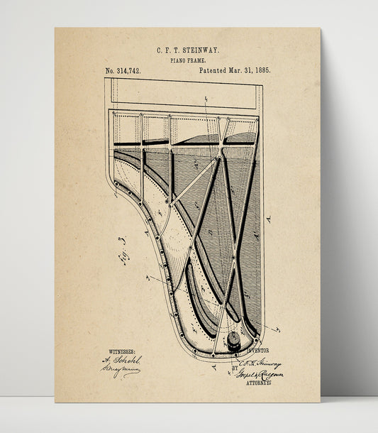 Piano Frame Alternate View - 1885 Patent - 16x20 Unframed Print