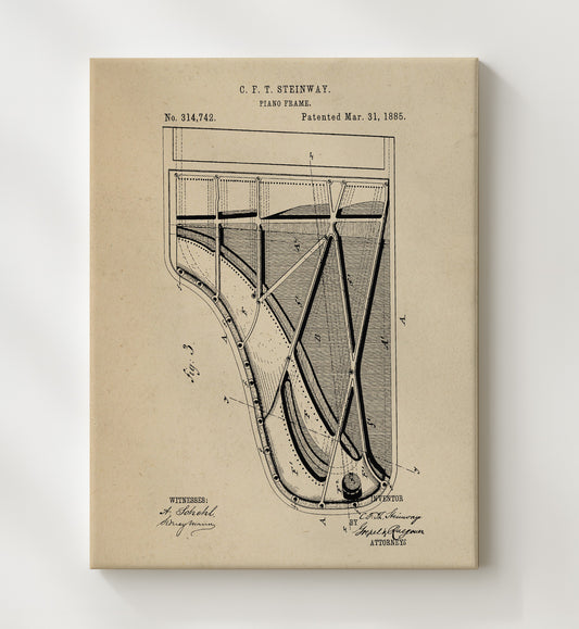 Piano Frame Alternate View 1885 patent print wall art 8x10 Canvas