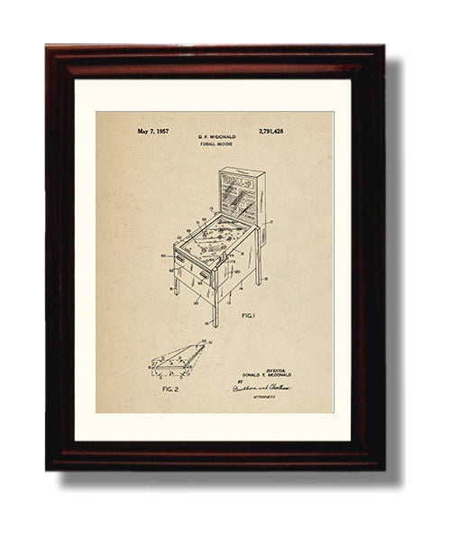 Patent Print - Pinball Machine - Donald F Mcdonald - 1957 - Patent 2791428 Patent Wall Art
