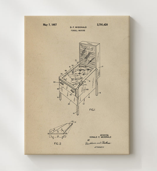 Pinball Machine 1957 patent print wall art 8x10 Canvas