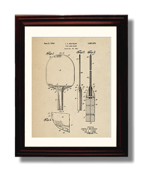 Patent Print - Ping Pong Racket - L E Baltzley - 1934 - Patent 1961473 Patent Wall Art