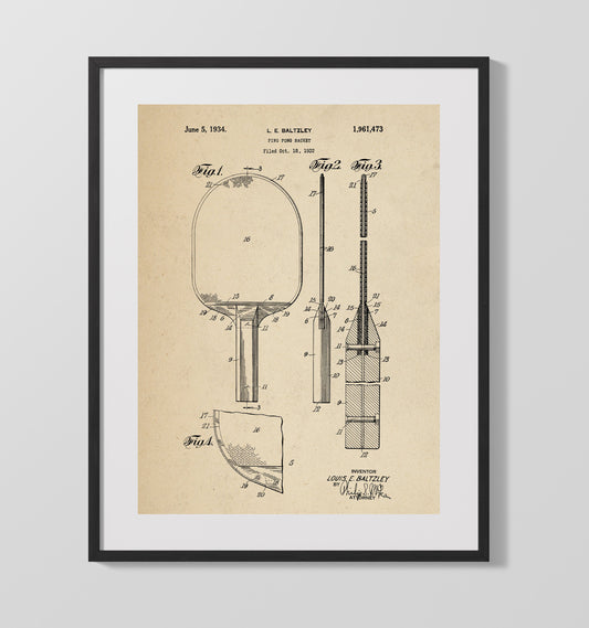 Ping Pong Racket - 1934 Patent - 16x20 Gallery Frame
