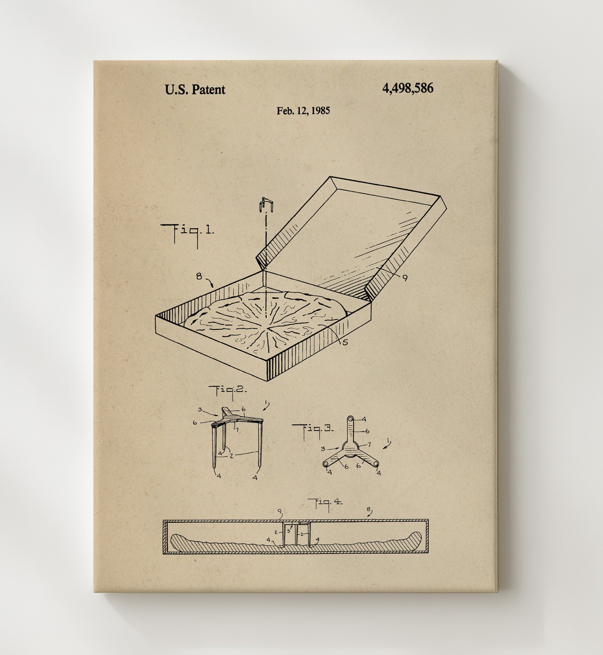 Patent Print - Pizza Saver - Unknown Inventor - 1985 - Patent 4498586 Patent Wall Art