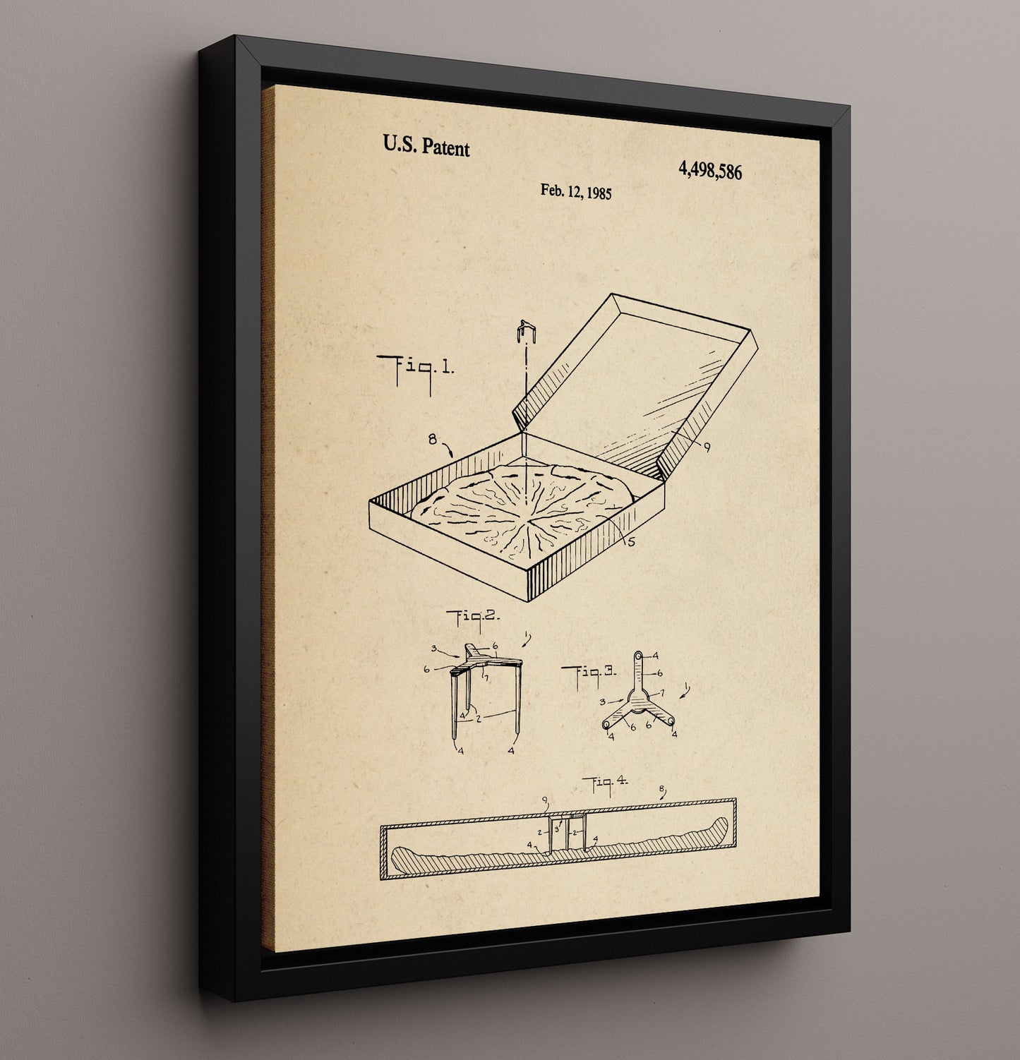 Patent Print - Pizza Saver - Unknown Inventor - 1985 - Patent 4498586 Patent Wall Art
