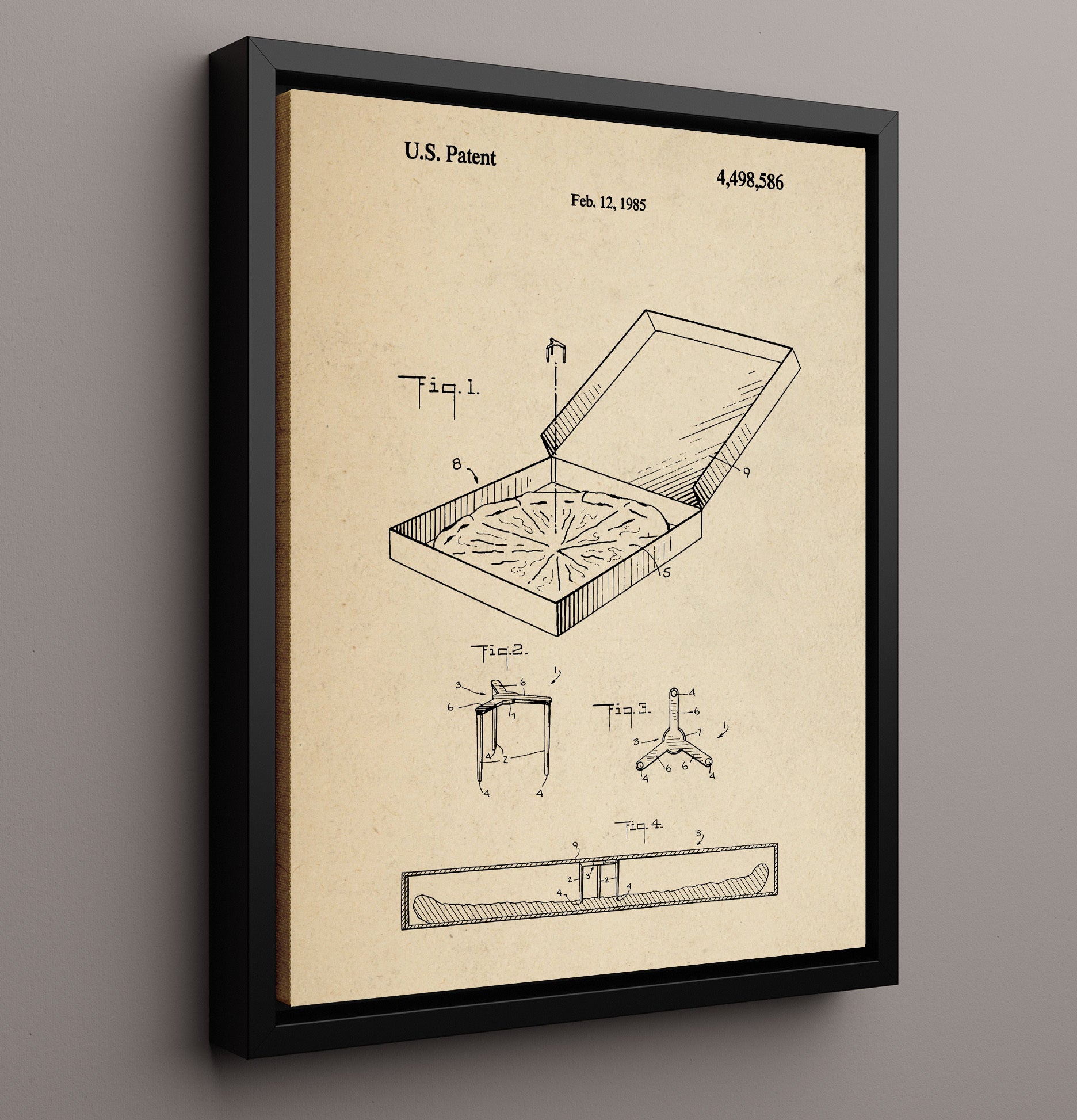 Patent Print - Pizza Saver - Unknown Inventor - 1985 - Patent 4498586 Patent Wall Art