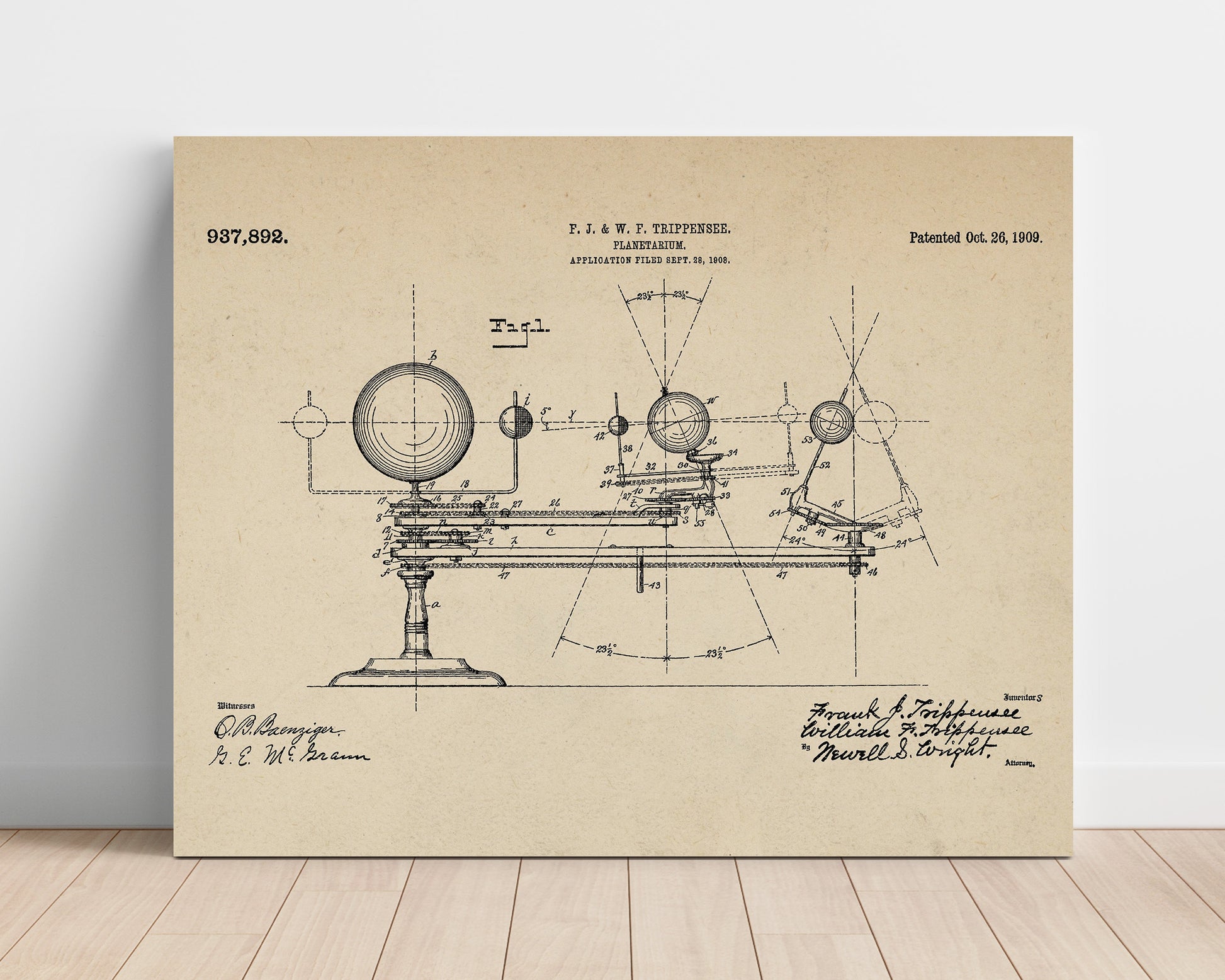 Patent Print - Planetarium - Frank J Trippensee And William F Trippensee - 1909 - Patent 937892 - Landscape Patent Wall Art