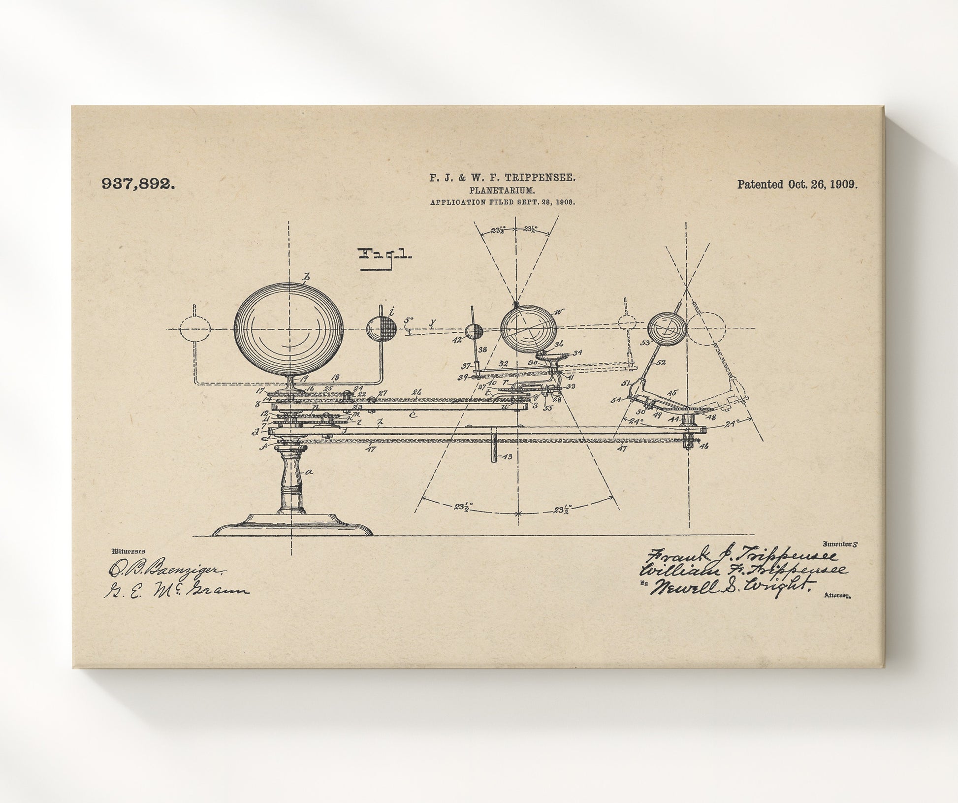 Patent Print - Planetarium - Frank J Trippensee And William F Trippensee - 1909 - Patent 937892 - Landscape Patent Wall Art