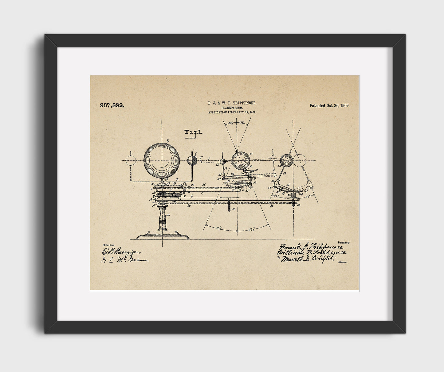 Patent Print - Planetarium - Frank J Trippensee And William F Trippensee - 1909 - Patent 937892 - Landscape Patent Wall Art